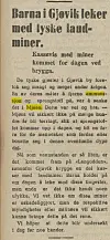 Close-up of a Norwegian newspaper article about German landmines in Gjøvik with highlighted text.