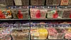 Bulk bins of assorted sweets on display in a shop ahead of Easter in Norway.