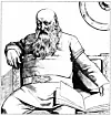 Illustration of Snorri Sturlason seated with an open book in front of him.