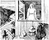 Line drawing of Gyda standing on a wooden balcony speaking to riders below in a Nordic valley.