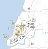 Site map of royal manor and St Mary’s Church below the Ekeberg escarpment by water.