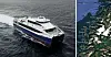 High-speed vessel MS Elsa Laula Renberg sailing beside a map of the Nordland coast route.