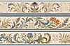 Decorative horizontal pattern with flowers, leaves, and curling ornaments in blue, green, and orange.