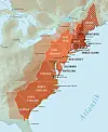 Colour-coded map of flood risk along the eastern United States coast.