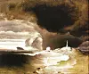 A lone lighthouse stands on a Norwegian coast beneath towering storm clouds and rough, glowing waves.