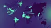 Glowing digital world map with connected network lines on a dark background.