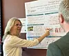 Professor Lena M. Tallaksen points to a research poster during a drought symposium in Copenhagen.