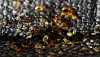 Close-up of numerous bed bugs clustered on dark, textured fabric.