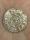 Close-up of a silver coin from the Viking Age.
