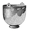 Black-and-white engraving of a rounded footed vessel with a broad rim.