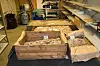 Large wooden crates filled with down.
